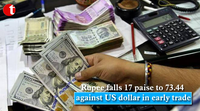 Rupee falls 17 paise to 73.44 against US dollar in early trade