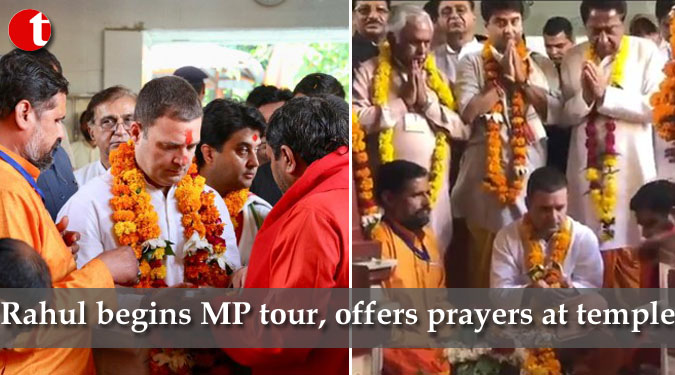 Rahul begins MP tour, offers prayers at temple