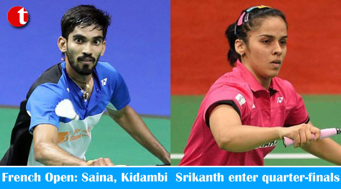 TIL Desk Sports/ Defending champion Kidambi Srikanth and India ace Saina Nehwal made their way to the quarter-finals of the US$750,000 French Open BWF World Tour Super 750 in Paris on Thursday. Srikanth showed great determination to outwit Korea's World No 25 Lee Dong Keun 12-21, 21-16, 21-18 in a second-round clash that clocked an hour and 13 minutes. The Indian had lost twice to the 27-year-old Korean in the past two meetings. Saina, who had reached the final at Denmark Open last week, continued her good run by outwitting former World champion Nozomi Okuhara of Japan 10-21, 21-14, 21-17 in another exciting contest. The Indian had beaten Okuhara last week as well. However, both Srikanth and Saina will have a tough task at hand as they face world champion Kento Momota of Japan and World No 1 Tai Tzu Ying of Chinese Taipei respectively on Friday. World No 6 Srikanth will have to bring all his experience to the fore as Momota has outclassed the Indian four times this season and enjoys a 9-3 lead over Srikanth in the head-to-head count. Saina too has been no match for Tzu Ying, who defeated her in the finals last week at Odense. The Taiwanese has a overwhelming 13-5 record against Saina, who has lost the last 11 times she faced her.
