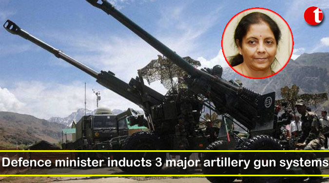 Defence minister inducts 3 major artillery gun systems
