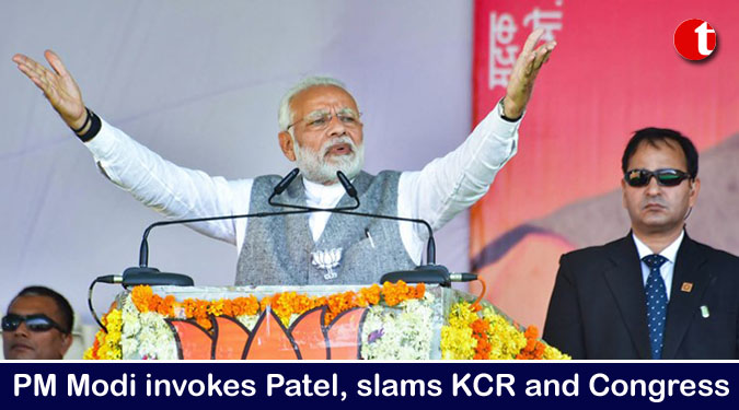 PM Modi invokes Patel, slams KCR and Congress