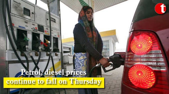 Petrol, diesel prices continue to fall on Thursday
