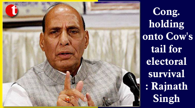 Cong. holding onto Cow's tail for electoral survival: Rajnath Singh