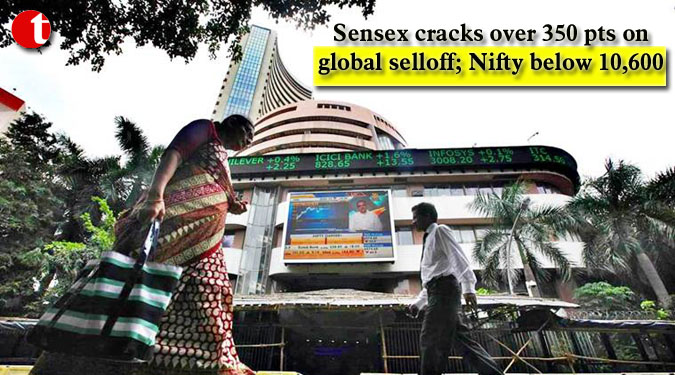 Sensex cracks over 350 pts on global selloff; Nifty below 10,600