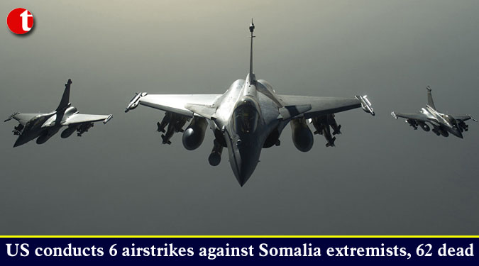 US conducts 6 airstrikes against Somalia extremists, 62 dead