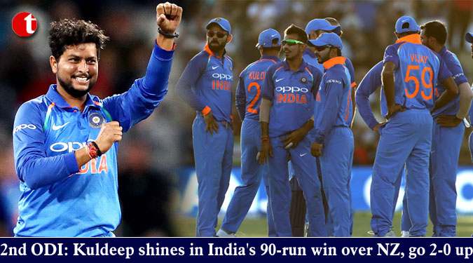 2nd ODI: Kuldeep shines in India's 90-run win over NZ, go 2-0 up