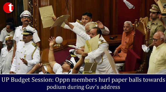 UP Budget Session: Oppn members hurl paper balls towards podium during Guv's address