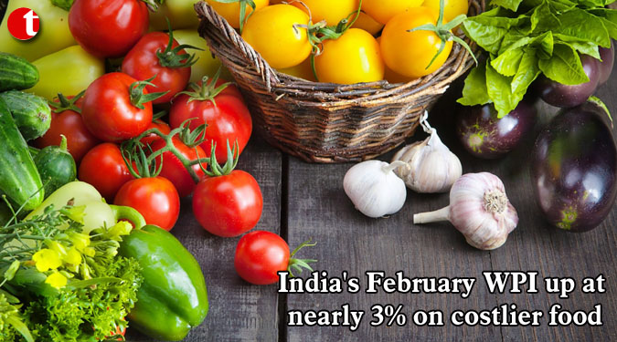 India’s February WPI up at nearly 3% on costlier food