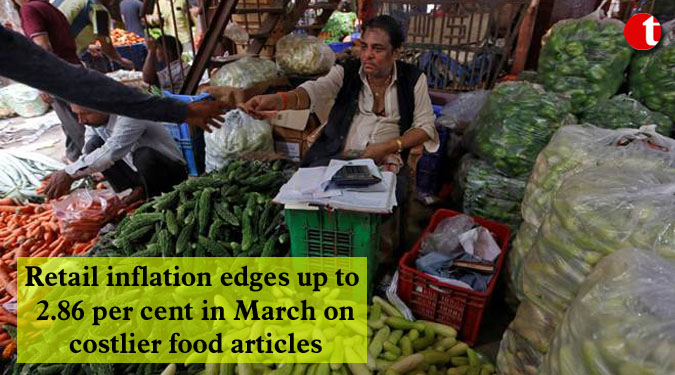 Retail inflation edges up to 2.86 per cent in March on costlier food articles