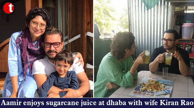 Aamir enjoys sugarcane juice at dhaba with wife Kiran Rao