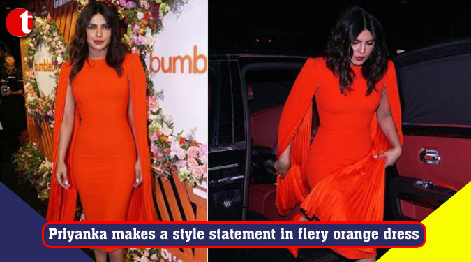 Priyanka makes a style statement in fiery orange dress