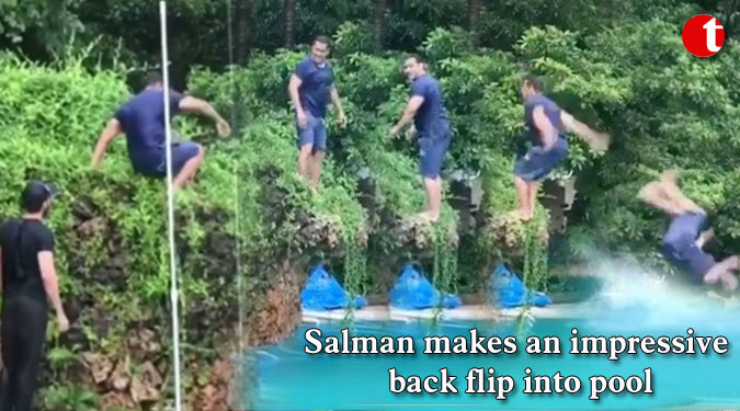 Salman makes an impressive back flip into pool