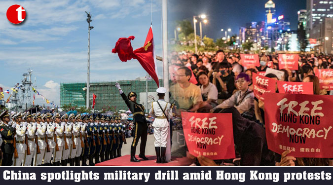 China spotlights military drill amid Hong Kong protests