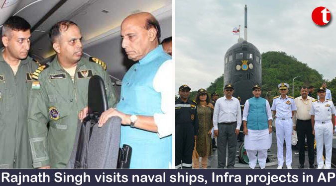 Rajnath Singh visits naval ships, Infra projects in Andhra Pradesh