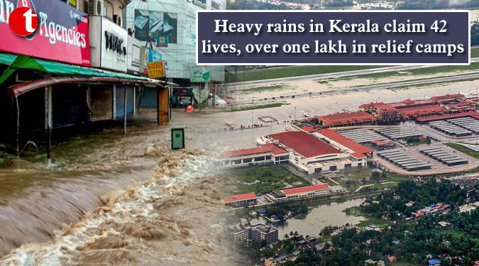 Heavy rains in Kerala claim 42 lives, over one lakh in relief camps
