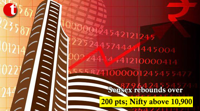 Sensex rebounds over 200 pts; Nifty above 10,900