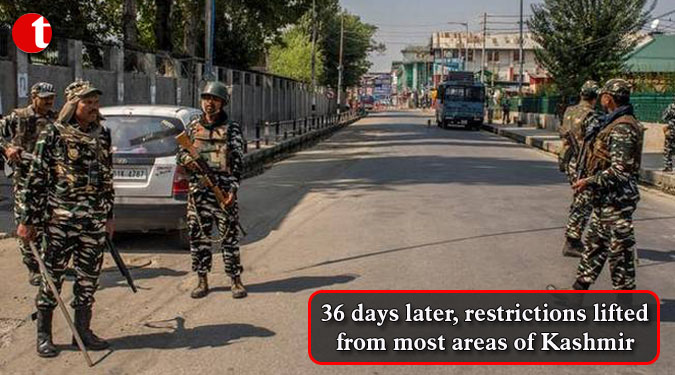 36 days later, restrictions lifted from most areas of Kashmir