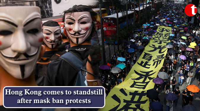 Hong Kong comes to standstill after mask ban protests