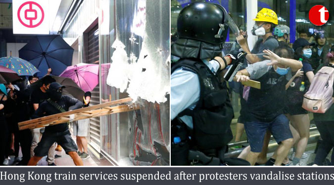 Hong Kong train services suspended after protesters vandalise stations