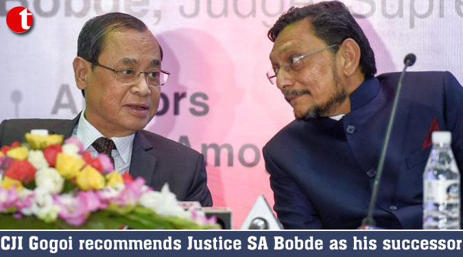 CJI Gogoi recommends Justice SA Bobde as his successor