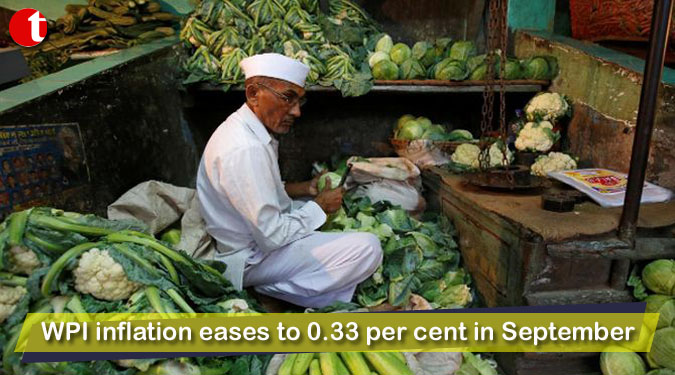 WPI inflation eases to 0.33 per cent in September
