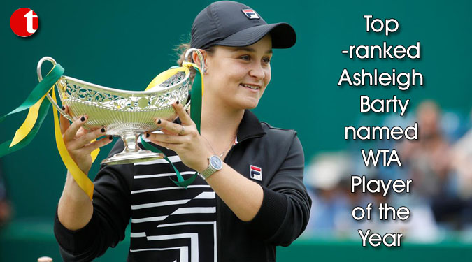 Top-ranked Ashleigh Barty named WTA Player of the Year