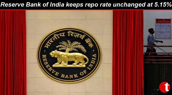 Reserve Bank of India keeps repo rate unchanged at 5.15%