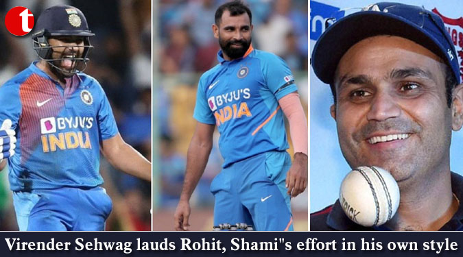 Virender Sehwag lauds Rohit, Shami''s effort in his own style