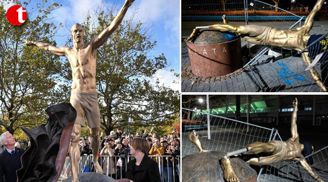 Football star Zlatan Ibrahimovic”s statue toppled in Malmo