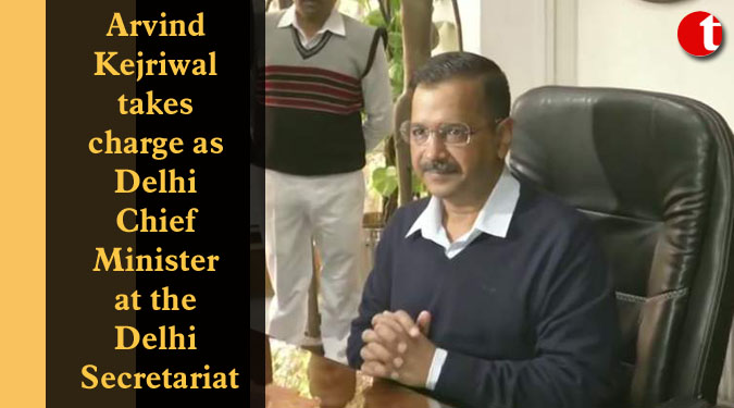 Arvind Kejriwal takes charge as Delhi Chief Minister at the Delhi Secretariat