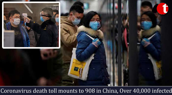 Coronavirus death toll mounts to 908 in China, Over 40,000 infected