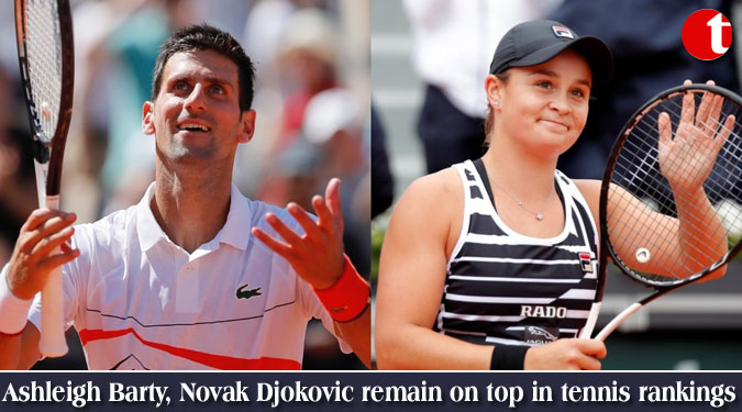 Ashleigh Barty, Novak Djokovic remain on top in tennis rankings