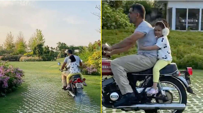 Dhoni takes Ziva for a bike ride