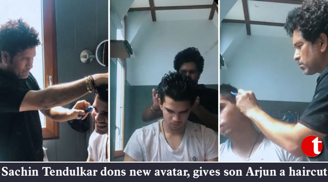 Sachin Tendulkar dons new avatar, gives son Arjun a haircut
