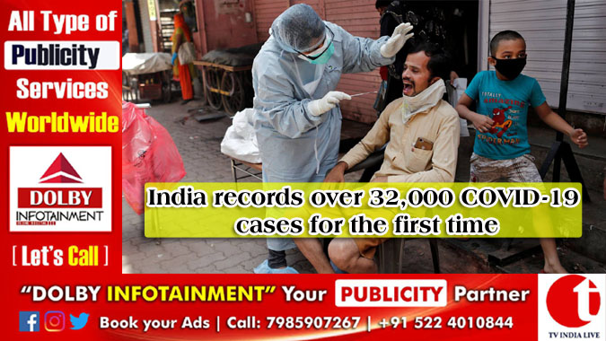 India records over 32,000 COVID-19 cases for the first time