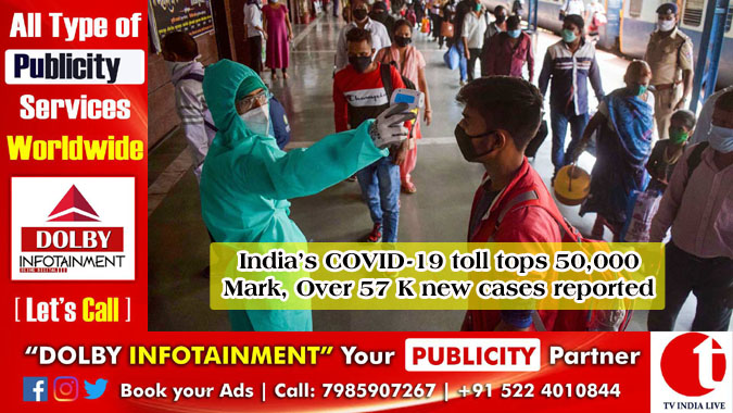 India’s COVID-19 toll tops 50,000 Mark, Over 57 K new cases reported