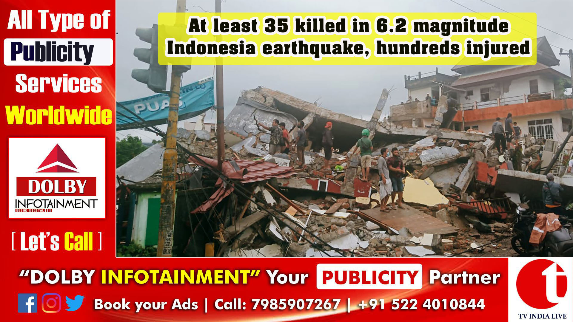 At least 35 killed in 6.2 magnitude Indonesia earthquake, hundreds injured