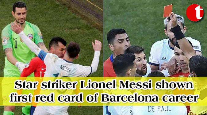 Star striker Lionel Messi shown first red card of Barcelona career