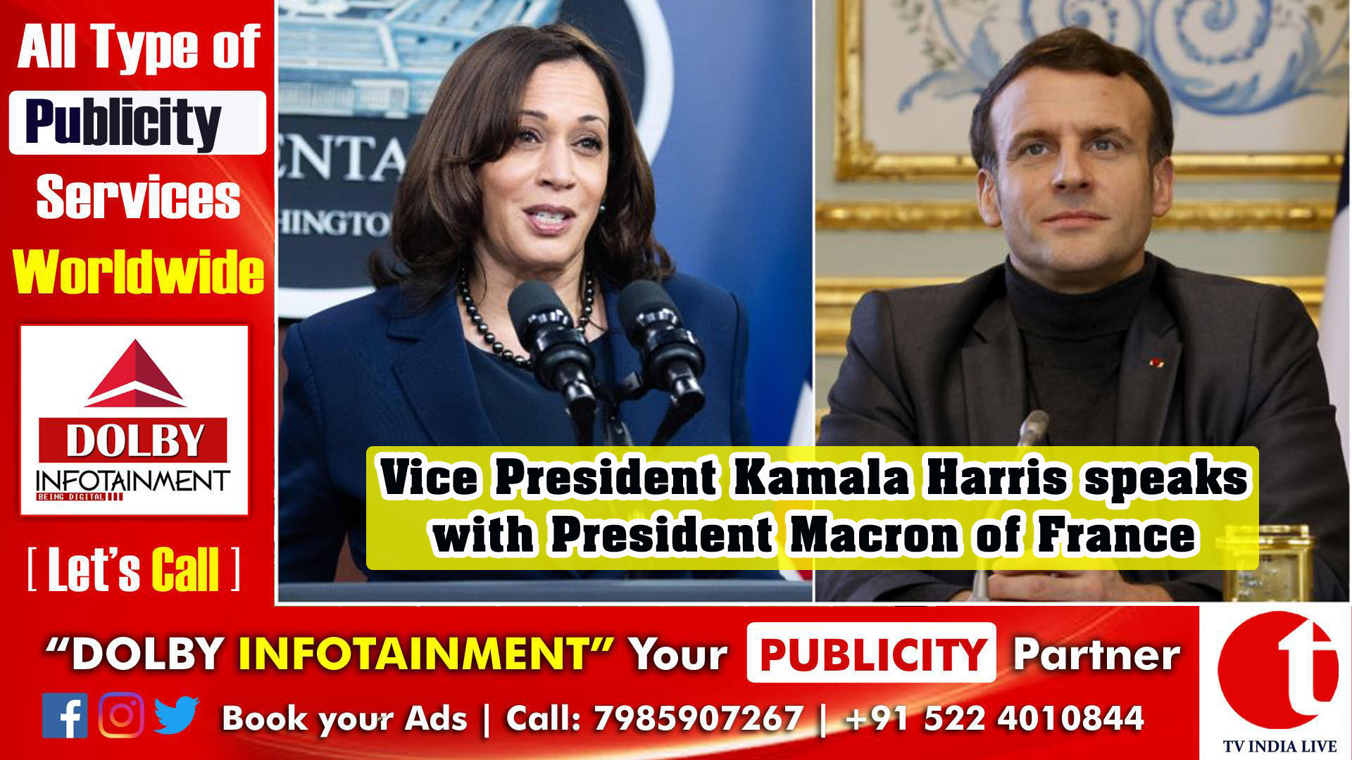 Vice President Kamala Harris speaks with President Macron of France