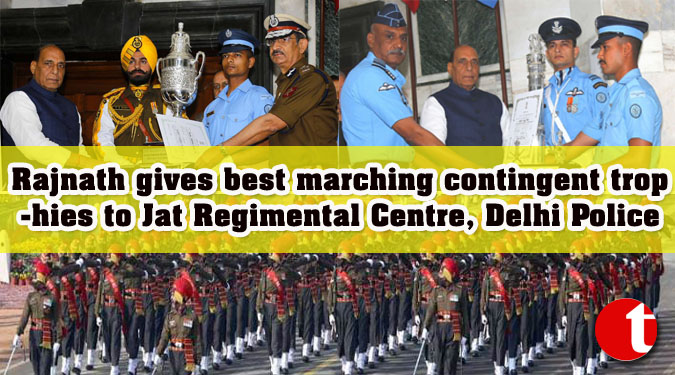 Rajnath gives best marching contingent trophies to Jat Regimental Centre, Delhi Police