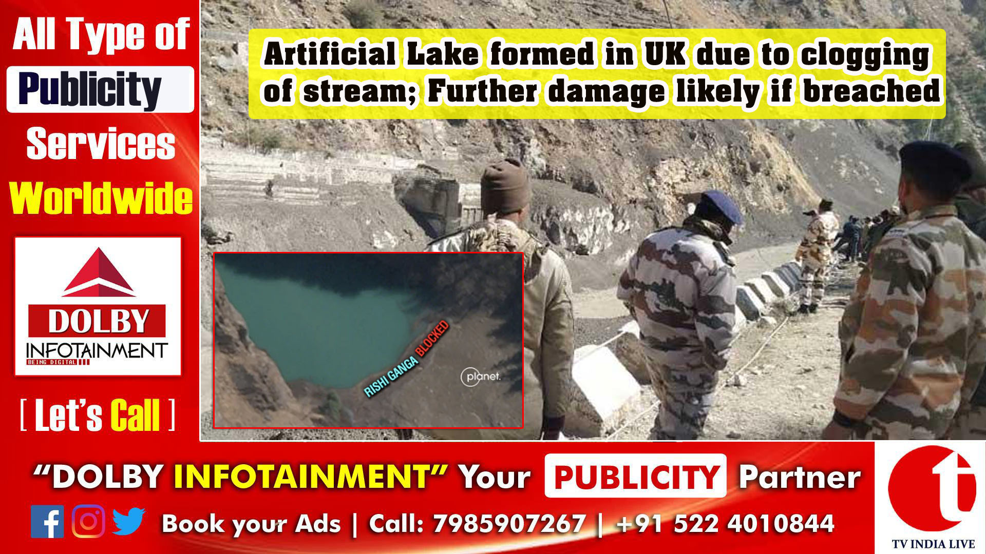 Artificial Lake formed in UK due to clogging of stream; Further damage likely if breached