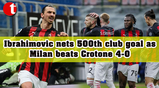 Ibrahimovic nets 500th club goal as Milan beats Crotone 4-0