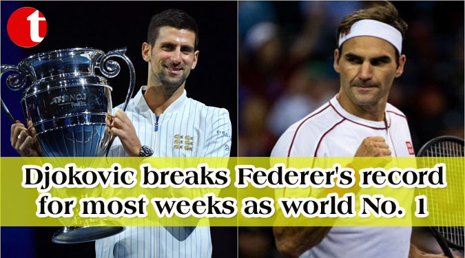 Djokovic breaks Federer's record for most weeks as world No. 1