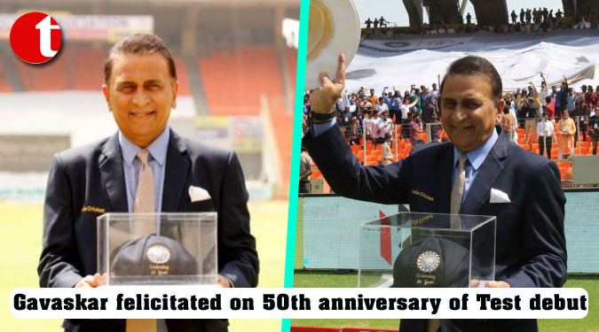 Gavaskar felicitated on 50th anniversary of Test debut