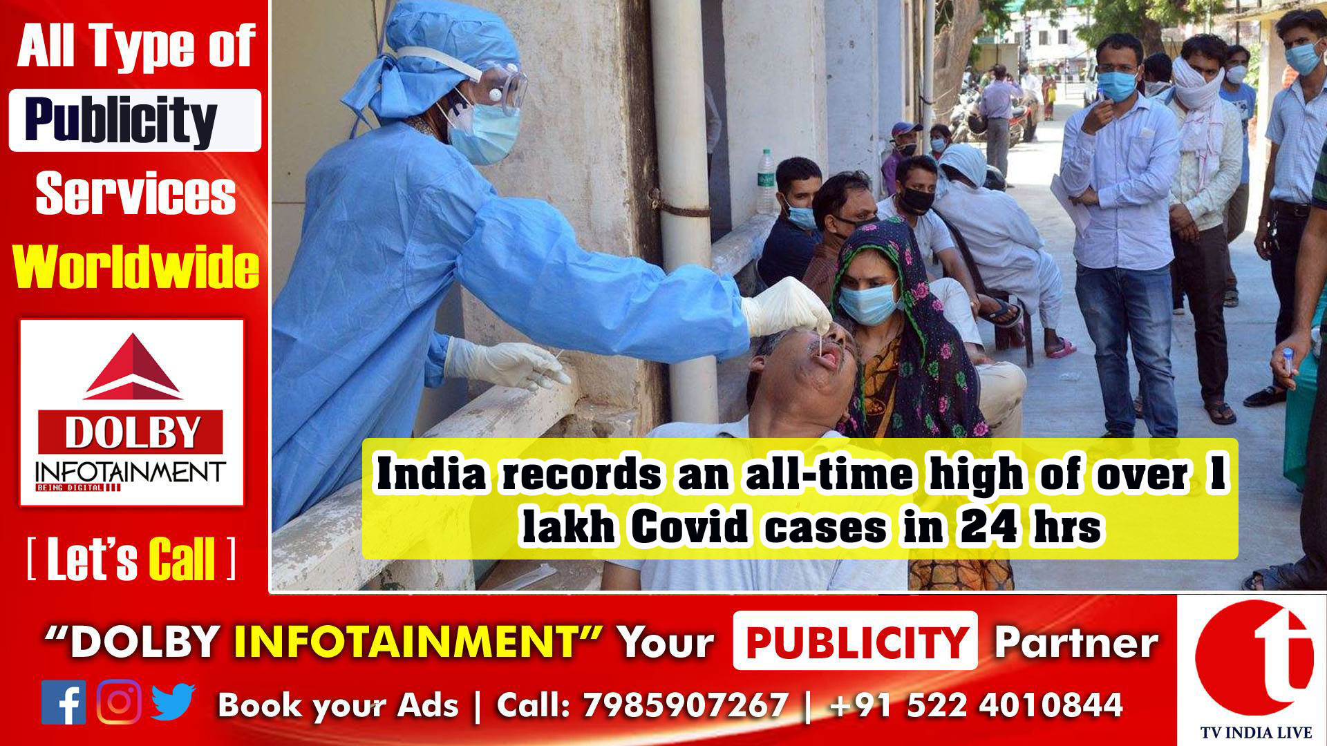 India records an all-time high of over 1 lakh Covid cases in 24 hrs