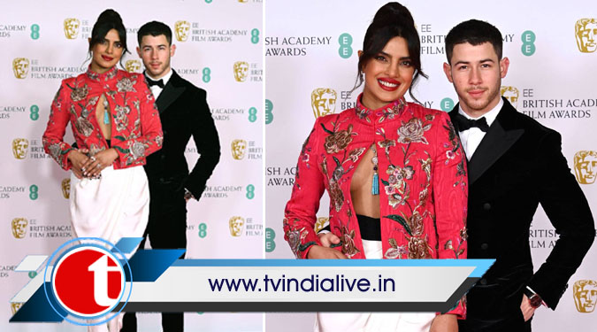 Priyanka, Nick go 'red and black' on BAFTA red carpet