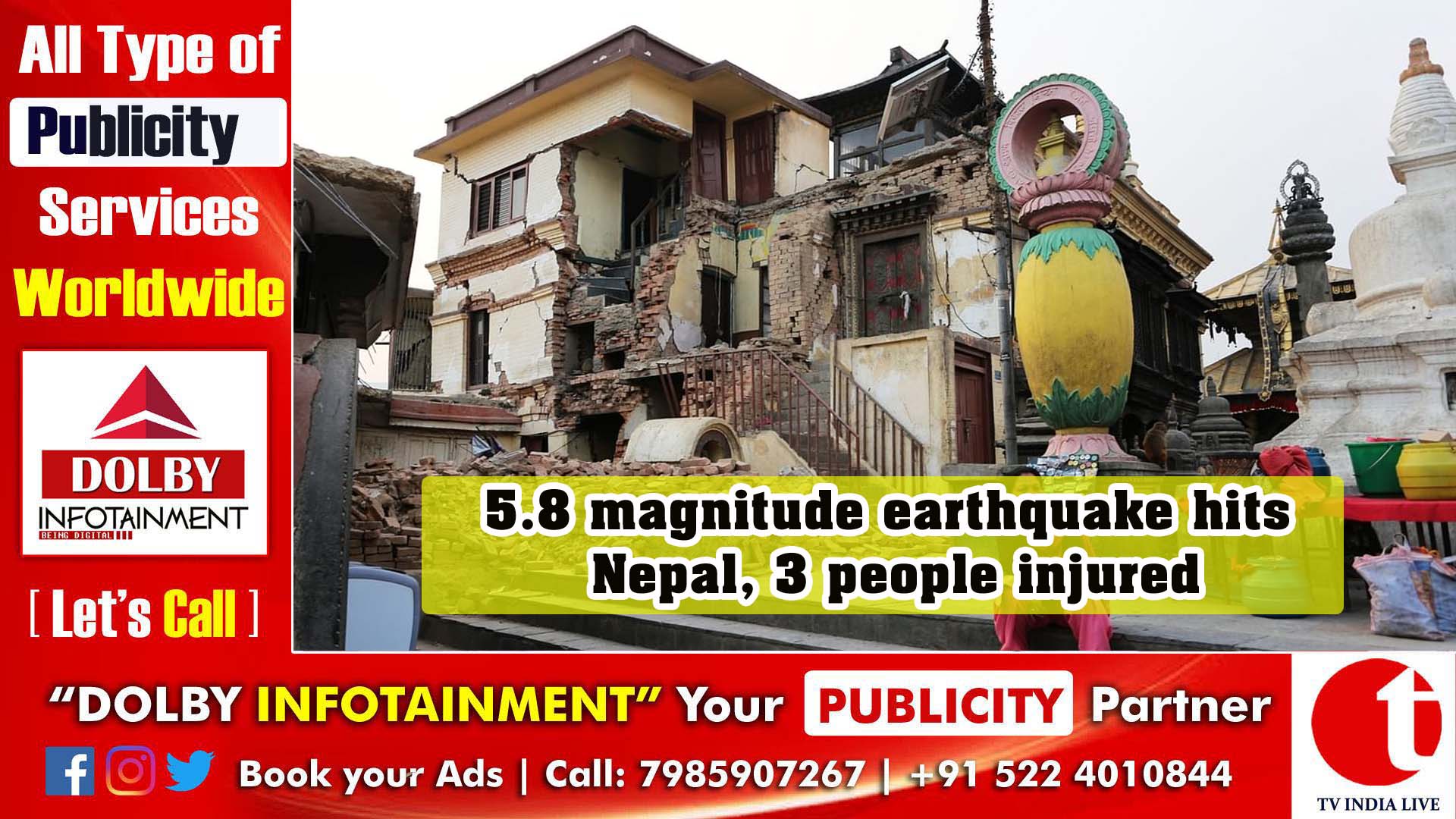 5.8 magnitude earthquake hits Nepal, 3 people injured