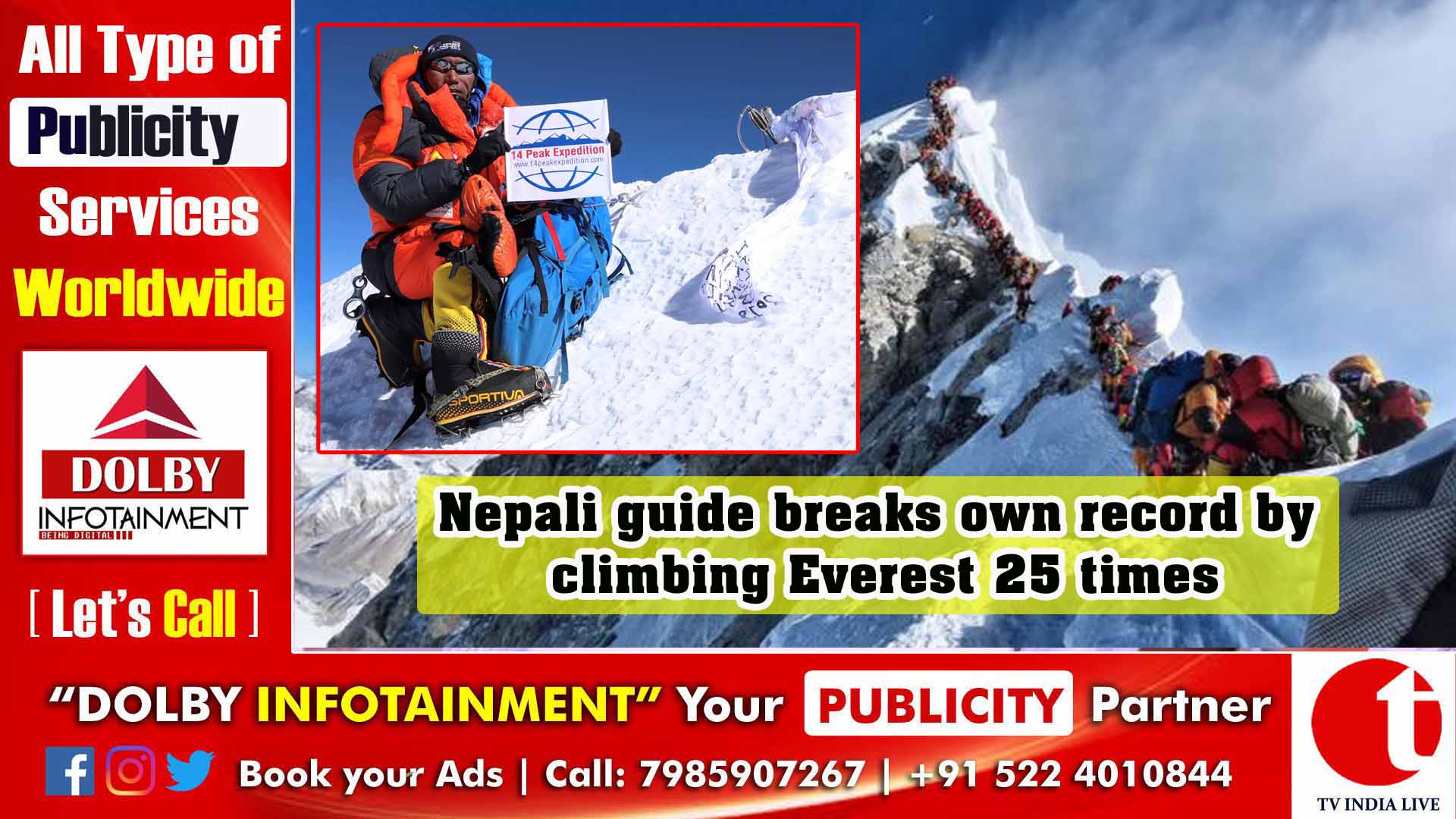 Nepali guide breaks own record by climbing Everest 25 times