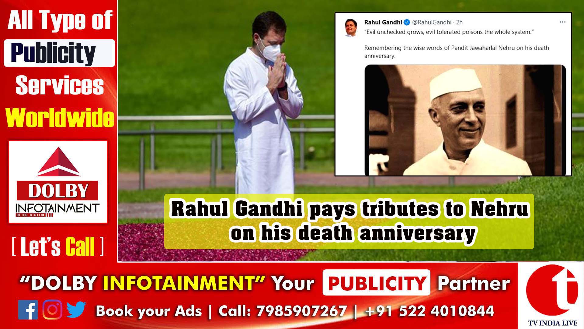 Rahul Gandhi pays tributes to Nehru on his death anniversary