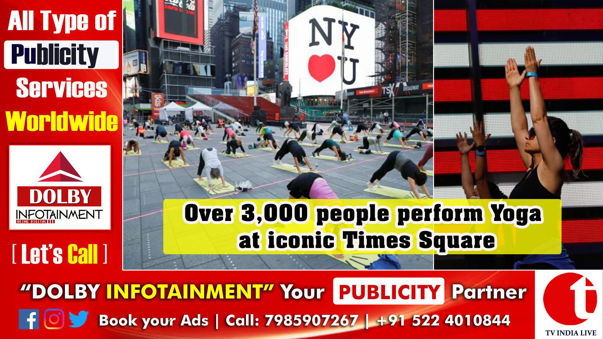 Over 3,000 people perform Yoga at iconic Times Square